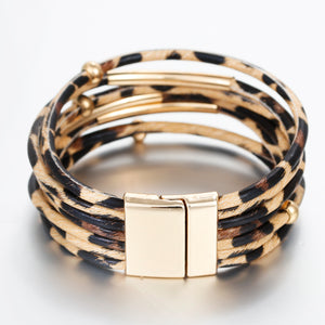 Leopard Leather Bracelets Women